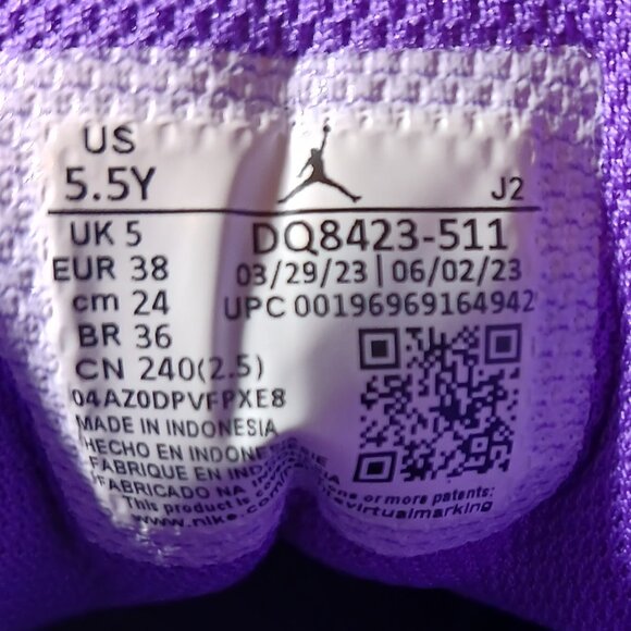 Nike Air Jordan Retro Mid Preschool Purple Venom White size 5.5Y - Picture 9 of 11